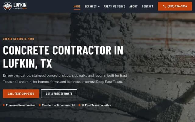 Lufkin Concrete Pros homepage