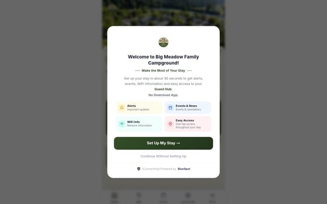 Big Meadow Family Campground Guest Hub homepage
