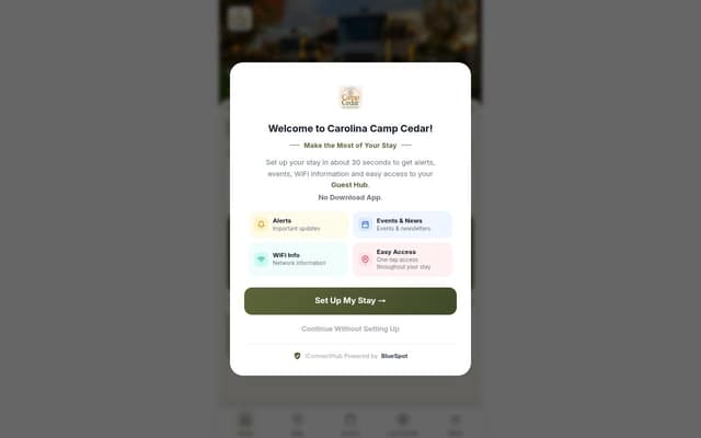 Carolina Camp Cedar Guest Hub homepage