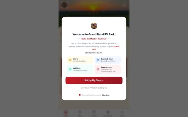 GrandStand RV Park Guest Hub homepage