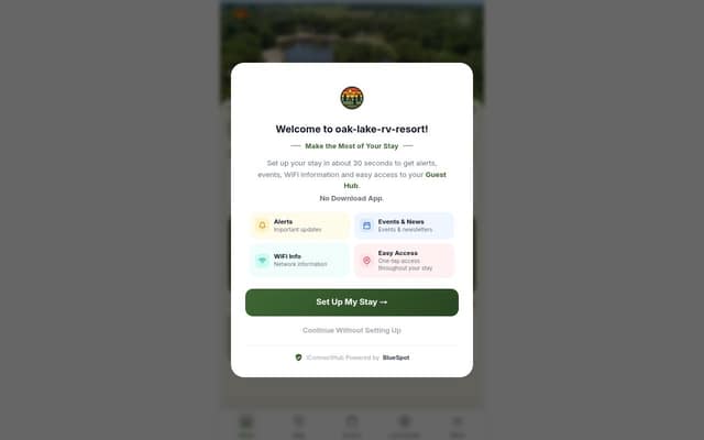 Oak Lake RV Resort Guest Hub homepage