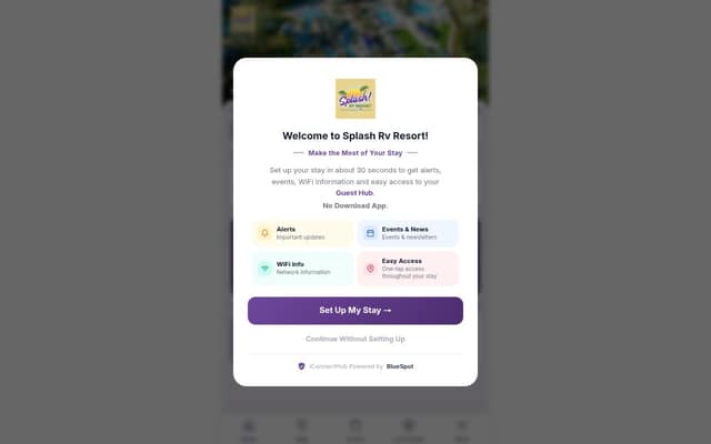 Splash RV Resort Guest Hub homepage
