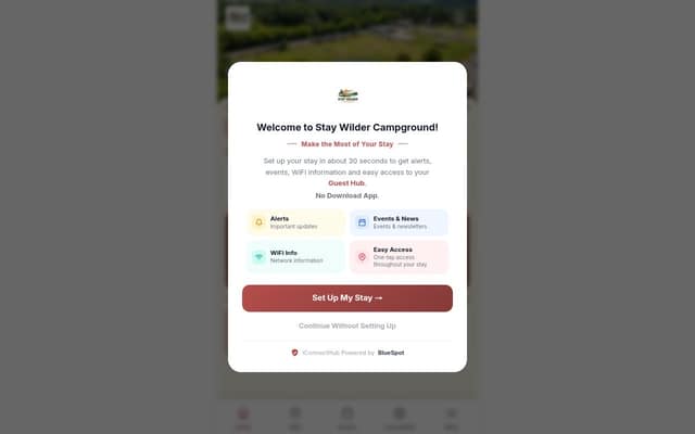 Stay Wilder Campground Guest Hub homepage