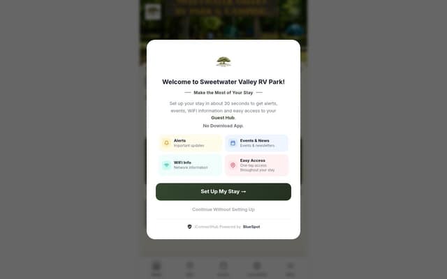 Sweetwater Valley Park Guest Hub homepage