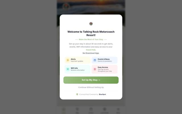 Talking Rock Motorcoach RV Resort Guest Hub homepage