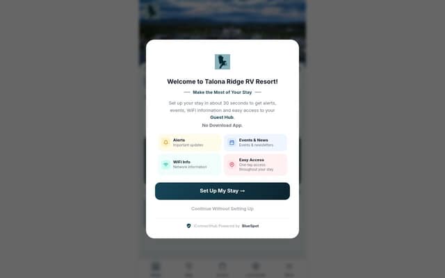 Talona Ridge RV Resort Guest Hub homepage