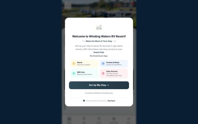 Winding Waters Riverfront RV Resort Guest Hub homepage